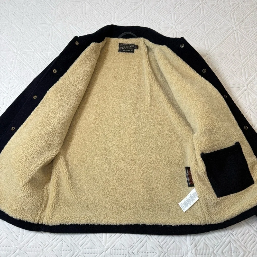 J. Crew Wool Sherpa Lined Skiff Jacket Size S Navy